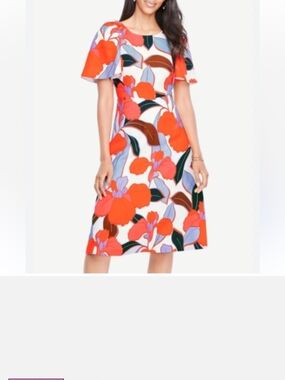 Ann Taylor Bold Floral Midi Dress in Orange, Lilac and Green